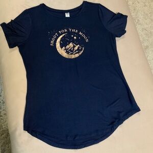 Women’s Sz M Short Sleeve Super Soft Navy, Rose Gold “ Shoot for the Moon” T